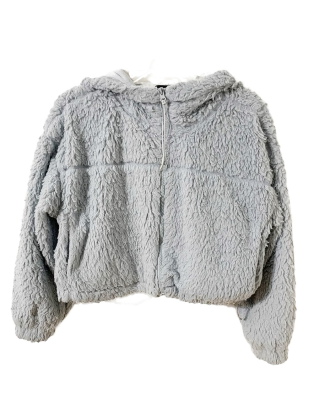 BDG Urban Outfitters Cropped Sherpa Teddy Fleece Zip Hoodie Periwinkle Blue M